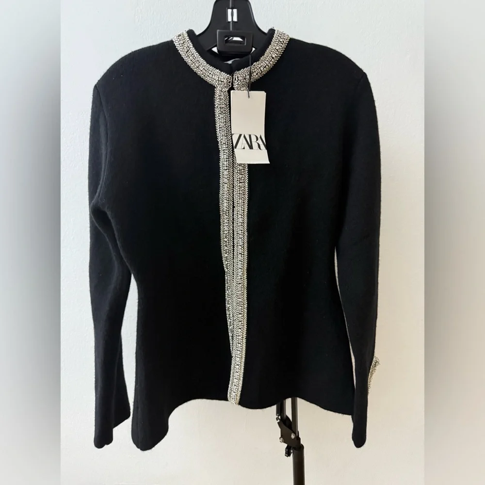 NWT Zara Jacket | ZARA 100% WOOL BEADED CARDIGAN/ JACKET (Size: M) - Picture 8 of 16